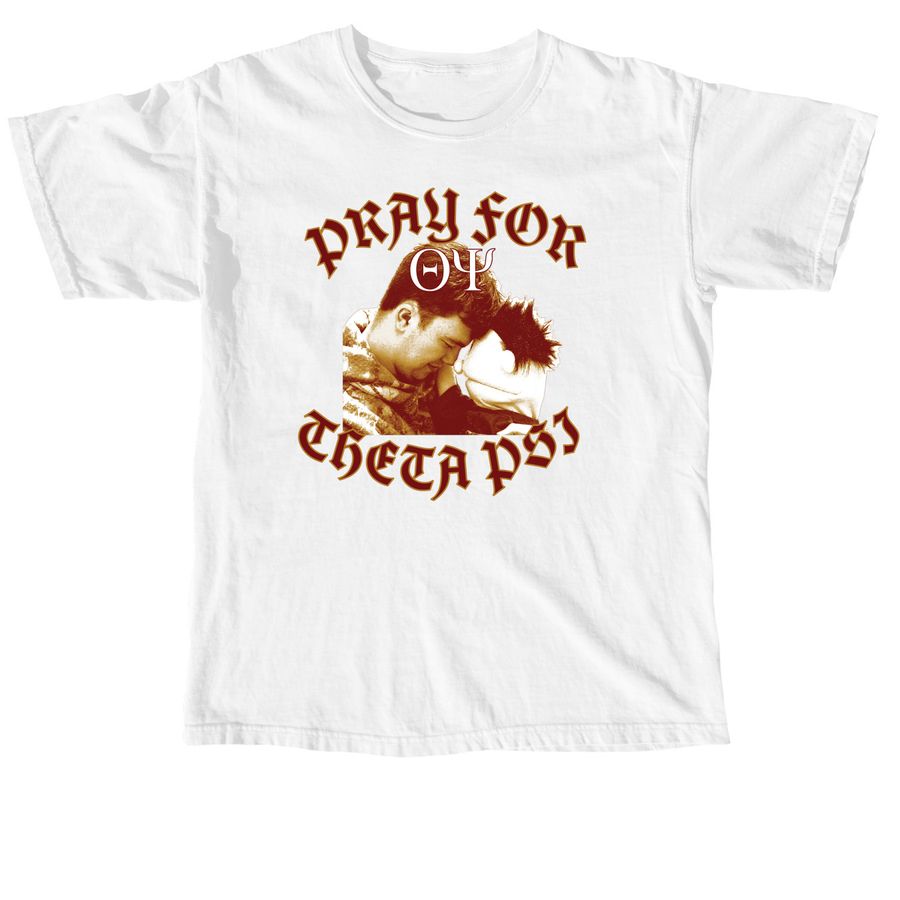 Pray for Theta, a White Comfort Colors Unisex Tee