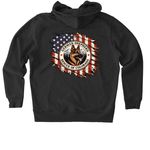 American Flag GSROC, a Dark Heather Grey Stanley/Stella Unisex Cultivator 2.0 Zip Up Pullover Hoodie (back-view)