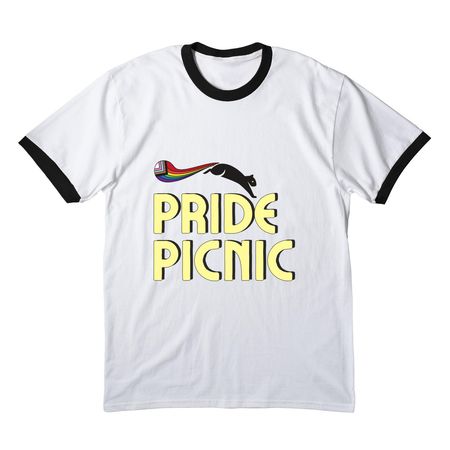 ? Pride Picnic, a White/ Jet Black Cotton Ringer Tee