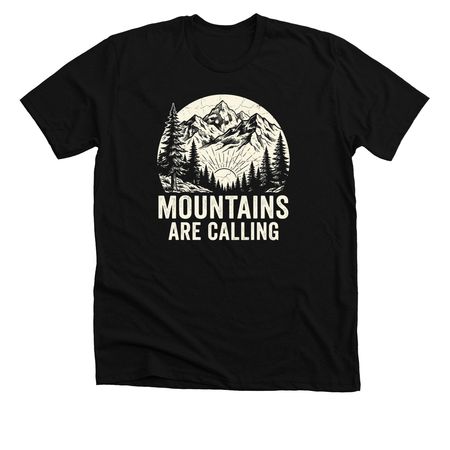 "Mountains are Calling" Adventure Graphic, a Solid Black Blend Premium Unisex Tee