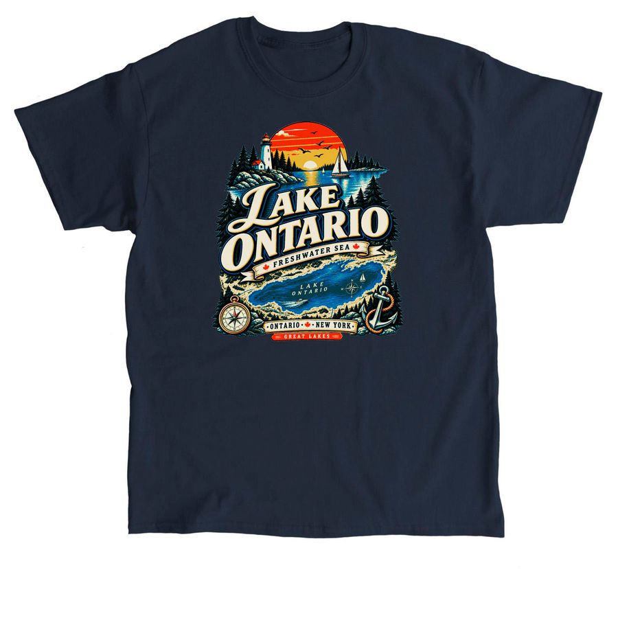Lake Ontario Freshwater Sea Lake Map shirt, a Navy Classic Unisex Tee
