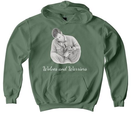 Wolves & Warriors, a Military Green Softstyle Youth Pullover Hoodie