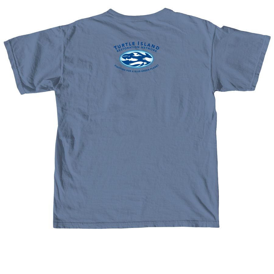 Protect the Rice's Whale, a Blue Jean Comfort Colors Unisex Tee (back-view)