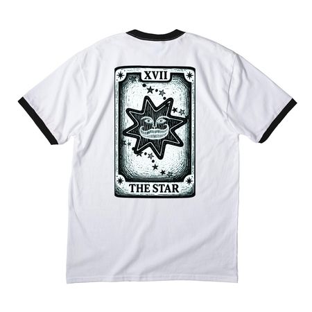 The Star XX, a White/ Jet Black Cotton Ringer Tee (back-view)