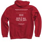 Never Giving Up, a Cardinal Red Pullover Hoodie (back-view)