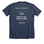 Never Giving Up, a Heather Navy Premium Unisex Tee (back-view)