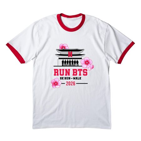 Large outlined logo front, a White/ Red Cotton Ringer Tee