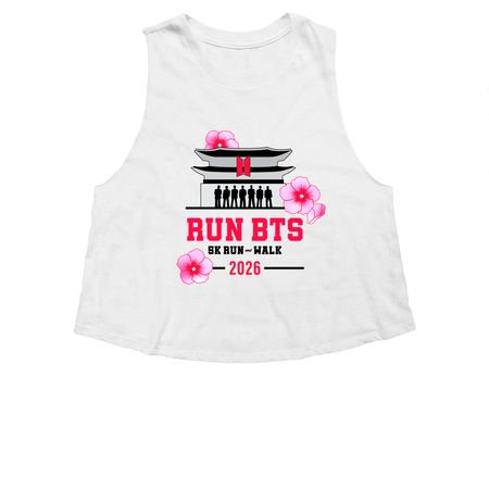 Large outlined logo front, a Solid White Blend Women's Cropped Racerback Tank
