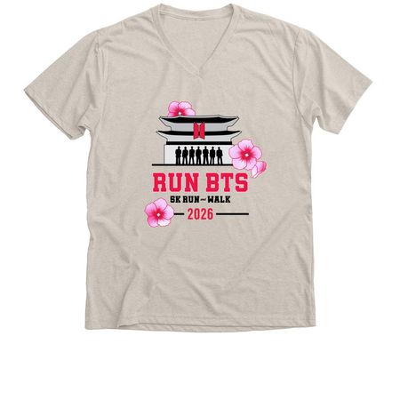 Large outlined logo front, a Heather Dust Premium V-Neck Tee