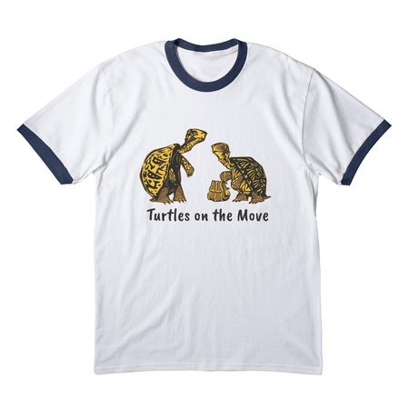Turtles on the Move, a White/ Navy Cotton Ringer Tee