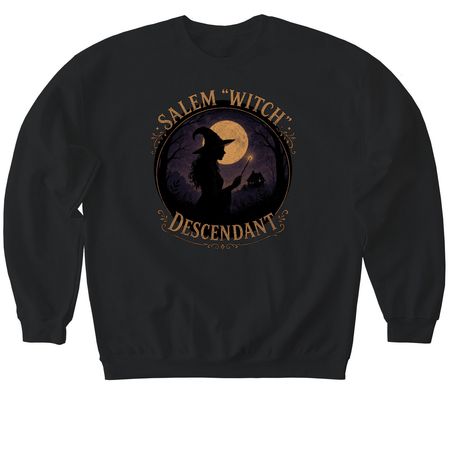 Salem "Witch" Descendant, a Black Softstyle Crewneck Sweatshirt
