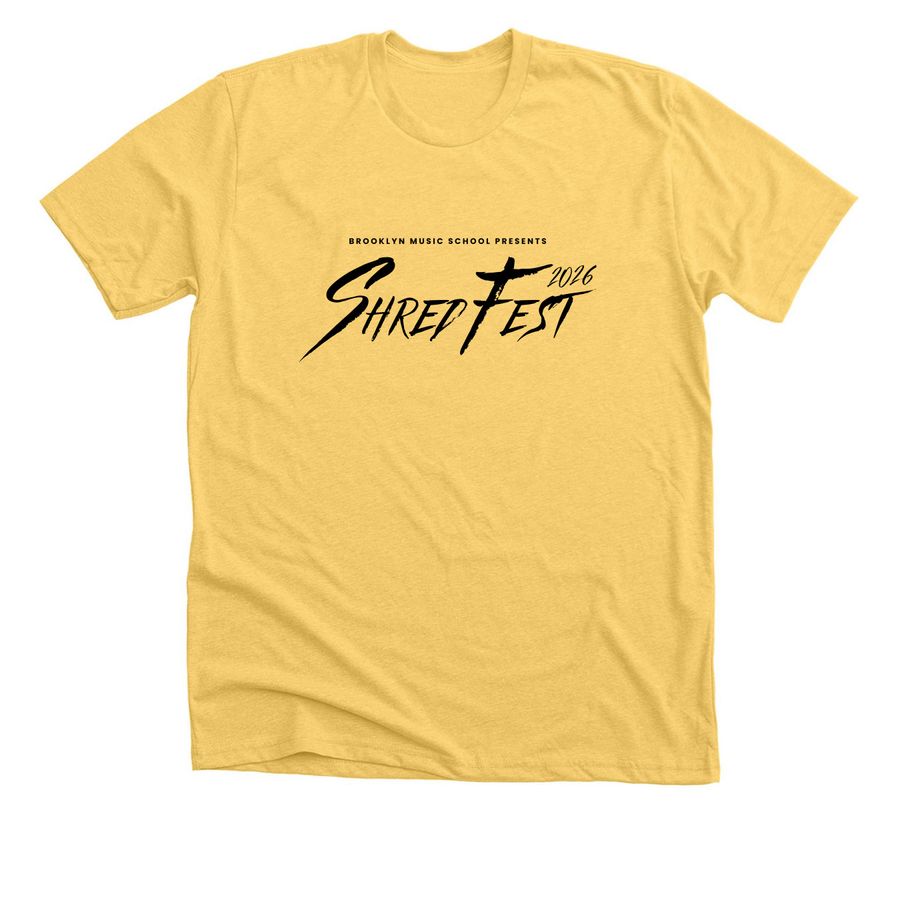 ShredFest 2026 - Yellow / Black, a Heather Yellow Gold Premium Unisex Tee