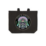 Sacred Bloom, a Deep Black Cotton Canvas Tote Bag (back-view)