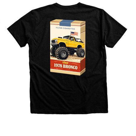 Bronco Filter Cigs, a Black Heather Premium Unisex Tee (back-view)