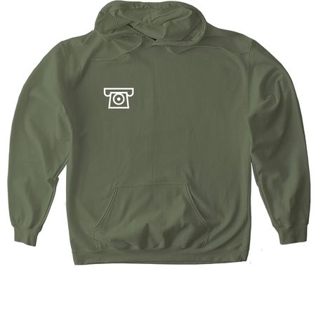 Call Me F/W, a Military Green Gildan Softstyle Pullover Hoodie (back-view)