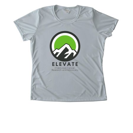 Elevate Childhood Cancer Research and Advocacy, a Silver Women's Performance Tee