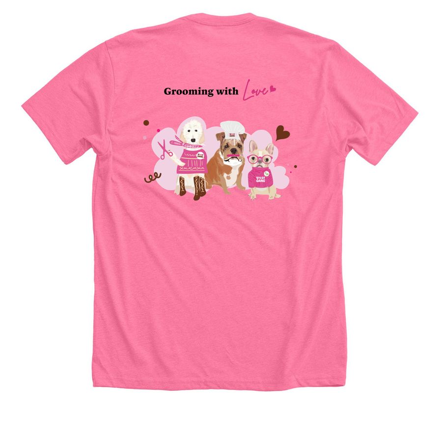 Woof Gang, a Neon Pink Premium Unisex Tee (back-view)