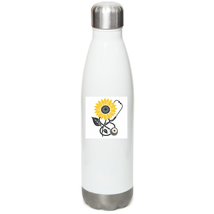 CHOP logo water bottle, a White Stainless Steel Water Bottle (back-view)