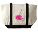 We have to take care of eachother blue tote&nbsp;, a Natural/Black Large Two-Tone Canvas Tote Bag (back-view)