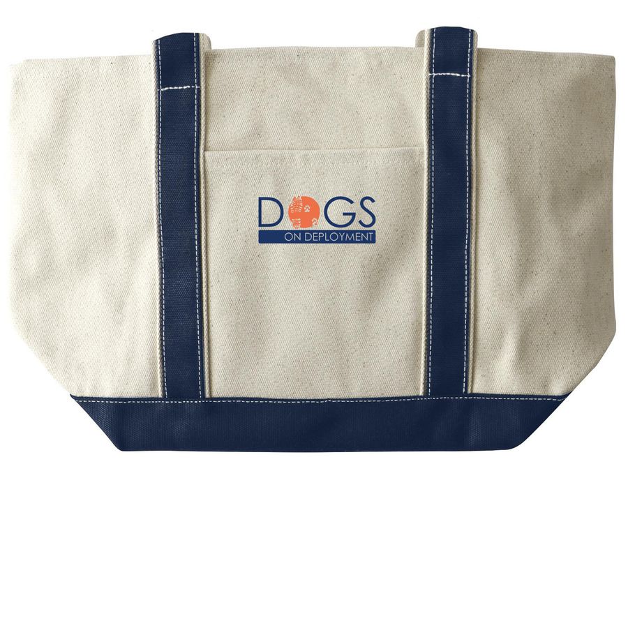 Dogs on Deployment Tote (Blue Logo), a Natural/Navy Large Two-Tone Canvas Tote Bag