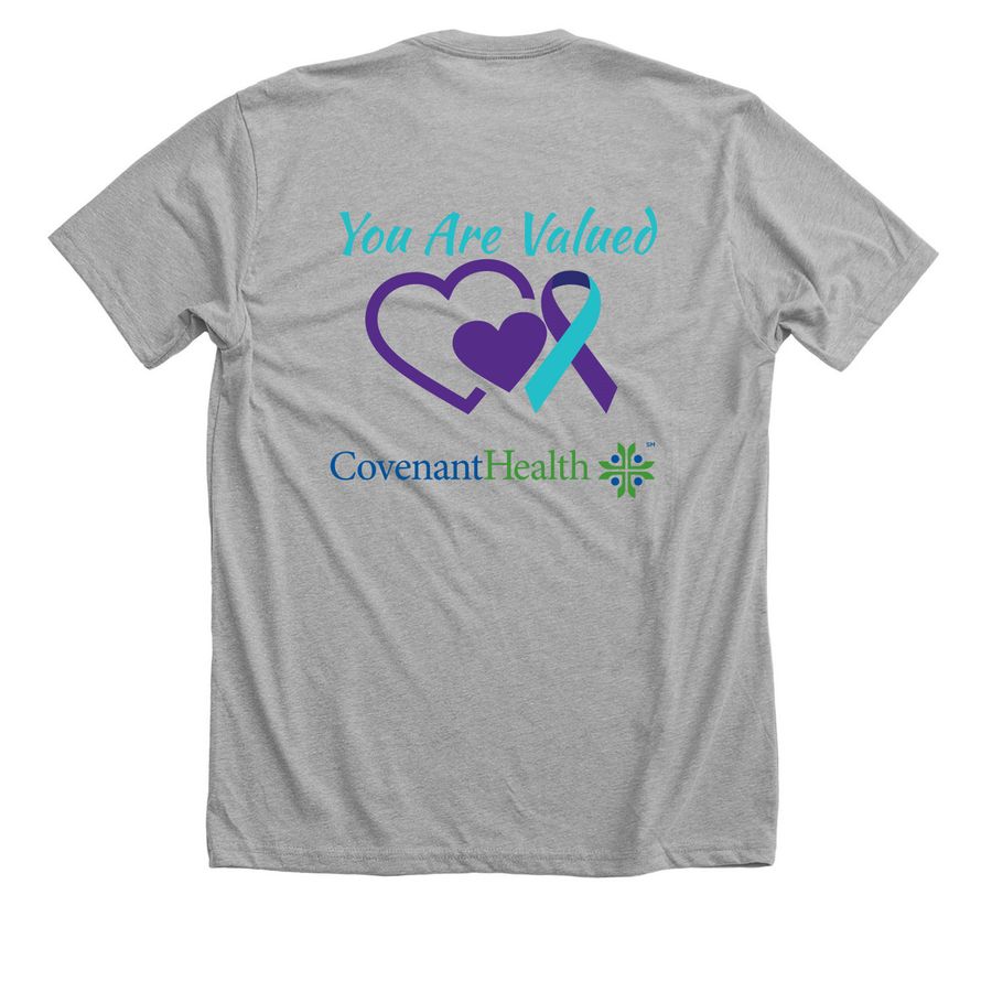 Covenant Suicide Prevention SWMP, a Athletic Heather Premium Unisex Tee (back-view)