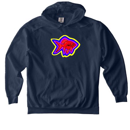 Graffiti Goldfish, a True Navy Comfort Colors Pullover Hoodie