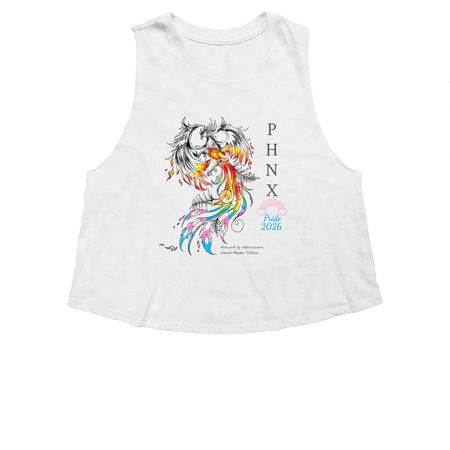 PHNX Clinic Pride 2026 Edition, a Solid White Blend Women's Cropped Racerback Tank