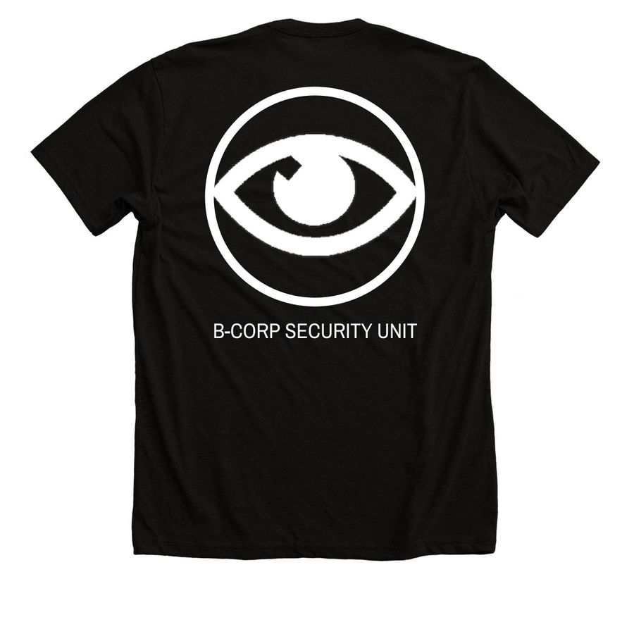 B-Corp Security Uniform, a Solid Black Blend Premium Unisex Tee (back-view)