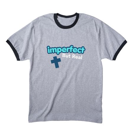 Imperfect but Real, a Athletic Heather/ Jet Black Cotton Ringer Tee
