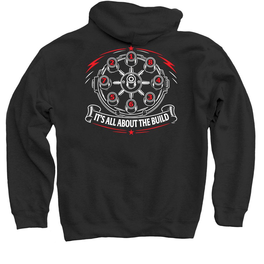 Firing Order Shirts, a Black Pullover Hoodie (back-view)