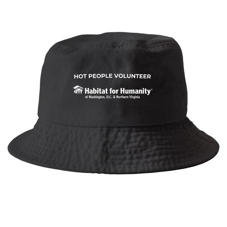 Hot people volunteer (printed hat) -All caps, a Black Printed Bucket Hat