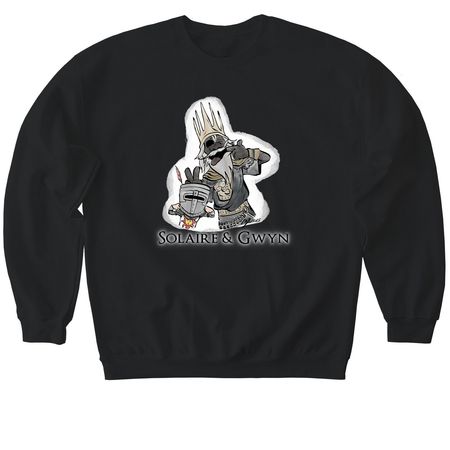 Solaire and Gwyn, a Black Softstyle Crewneck Sweatshirt