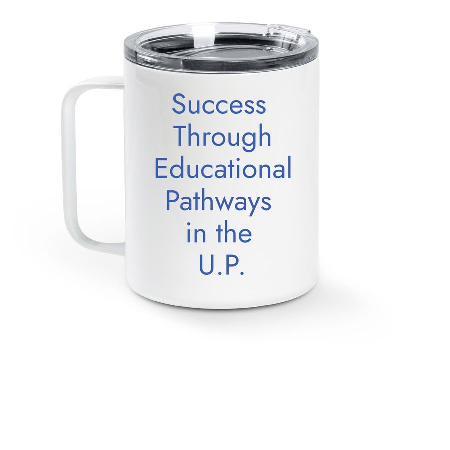 STEP UP Travel Mug, a White Stainless Steel Travel Mug (back-view)