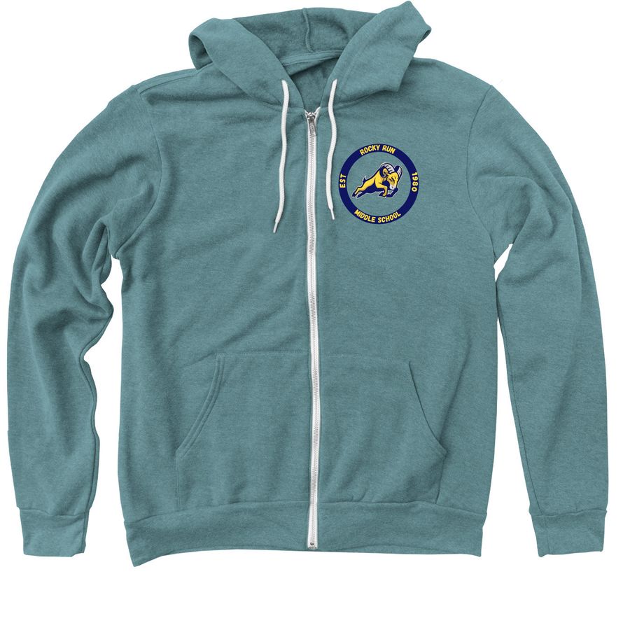 Rocky Run Zip Up, a Heather Deep Teal Zip Up Hoodie