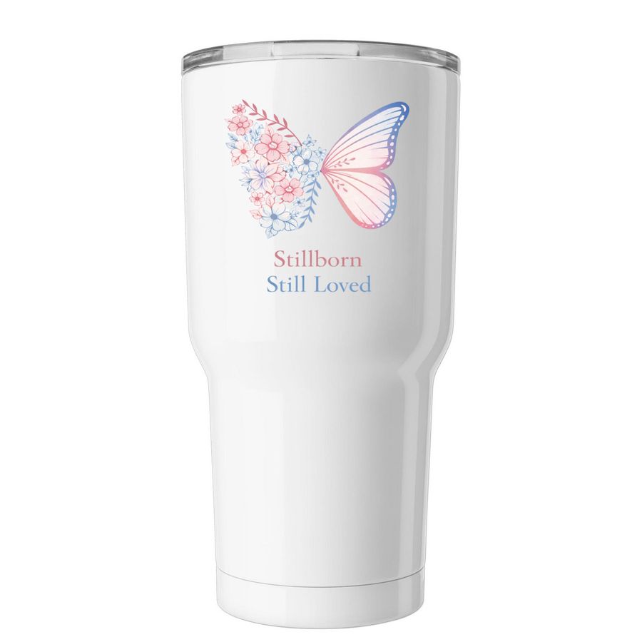Stillborn Still Loved Tumbler, a White Insulated Tumbler (back-view)