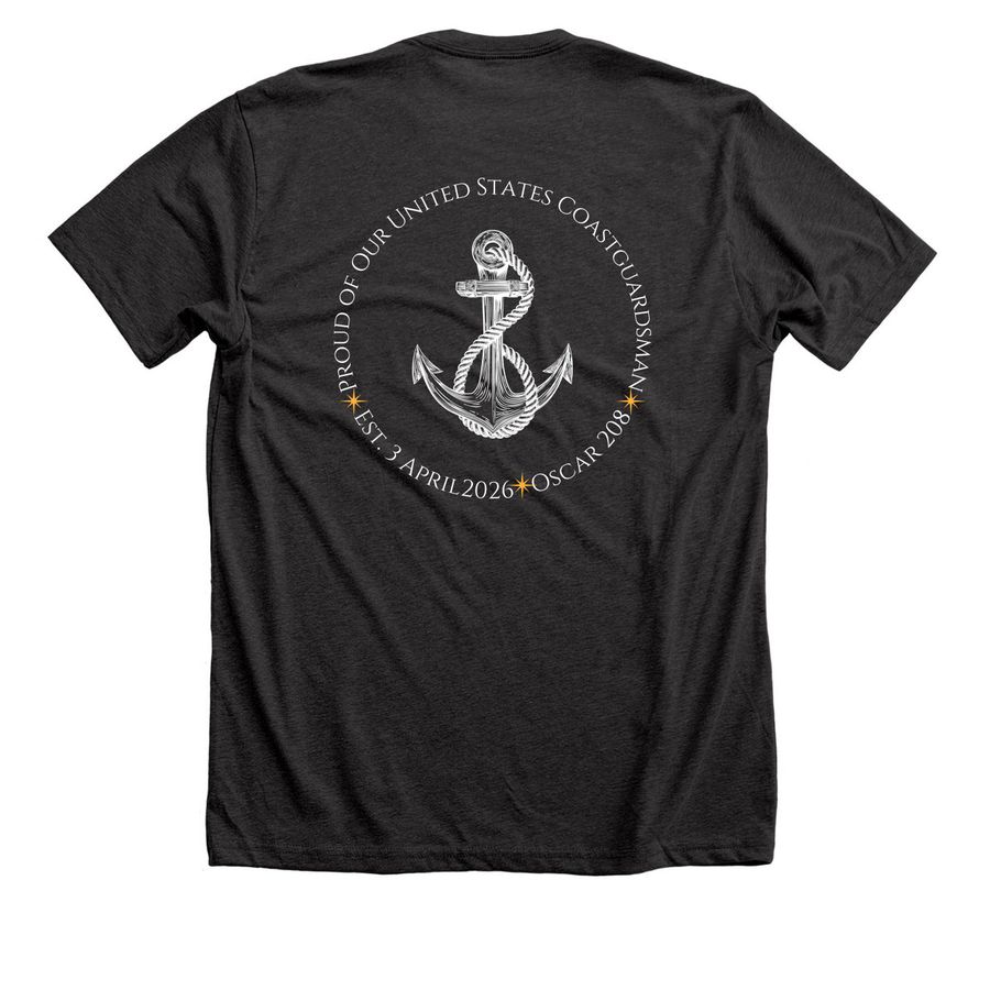 Proud of Our Coastguardsman Oscar 208, a Dark Grey Heather Premium Unisex Tee (back-view)