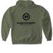 Outreach Hoodie - Distressed Black Logo, a Military Green Gildan Softstyle Pullover Hoodie