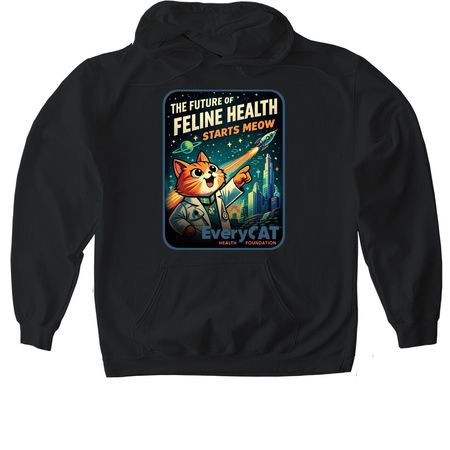 The Future of Feline Health, a Black Gildan Softstyle Pullover Hoodie
