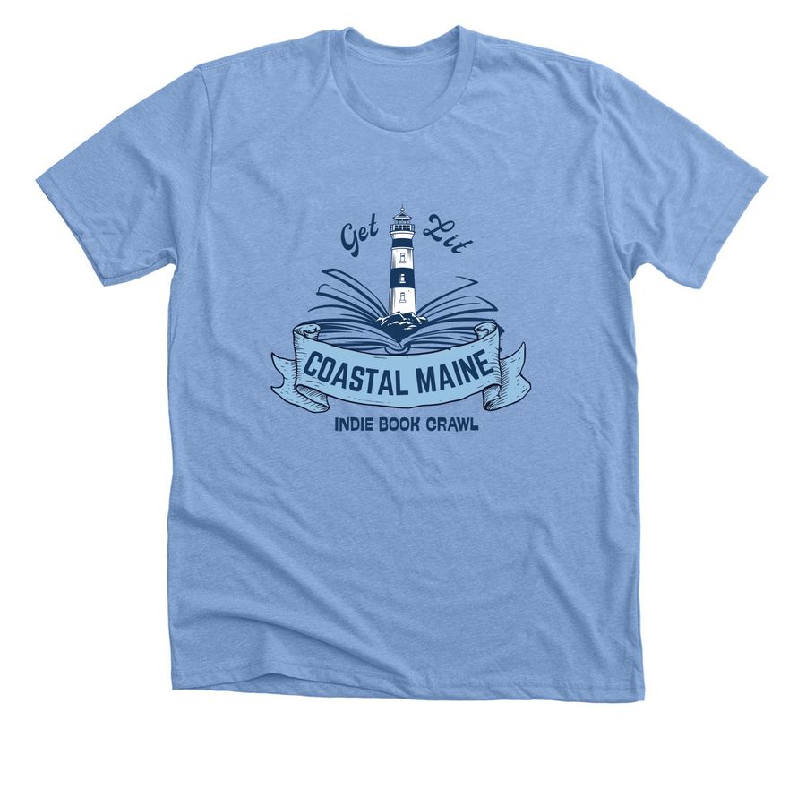 Get Lit Coastal Maine Indie Book Crawl 2026, a Heather Carolina Blue Premium Unisex Tee