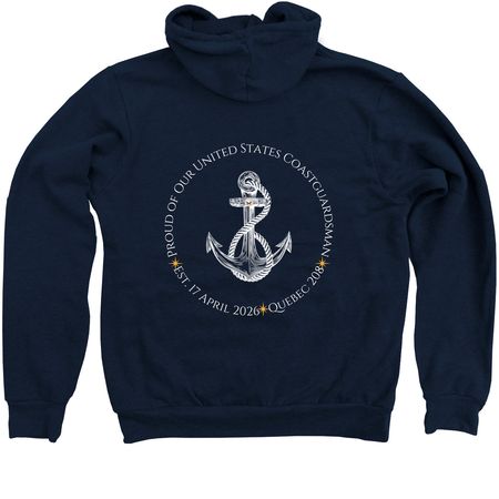 Proud of Our Coastguardsman Quebec 208, a Navy Zip Up Hoodie (back-view)