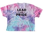 JLSLC Lead With Pride T-Shirt, a Cotton Candy Women's Tie Dye Cropped Tee (back-view)
