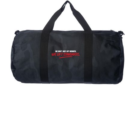Baddie Duffel Bag, a Black Camo Day Tripper Duffel Bag (back-view)