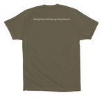 Neighbors Helping Neighbors Collection 2026, a Military Green Premium Cotton Tee (back-view)