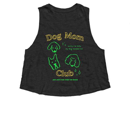 Dog Mom Club (Street Dog Edition), a Dark Grey Heather Women?s Cropped Racerback Tank
