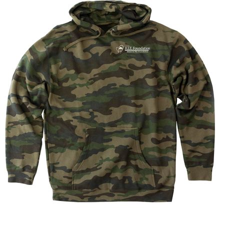 Programs Feature, a Forest Camo Heavyweight Camo Pullover Hoodie (back-view)