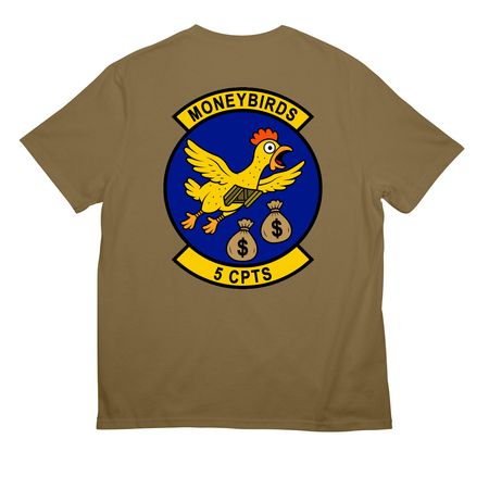Coyote Brown 5 CPTS Morale Patch, a Coyote Brown All-American Unisex Tee (back-view)