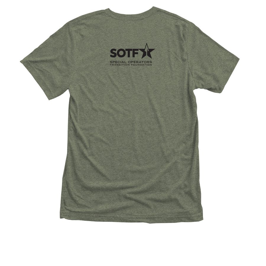 SOTF Apparel, a Military Green Triblend Tee (back-view)