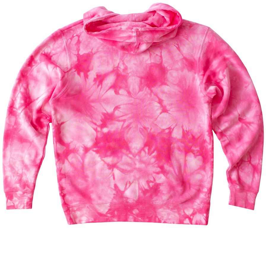 White Outline-Tie Dye Sweatshirts, a Pink Youth Tie Dye Pullover Hoodie (back-view)