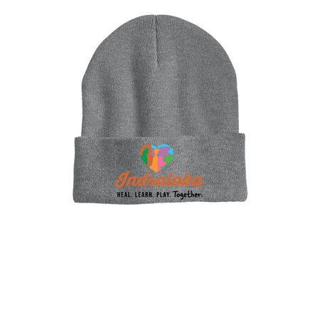 Indraloka Beanie, a Dark Heather Grey Printed Cuffed Beanie