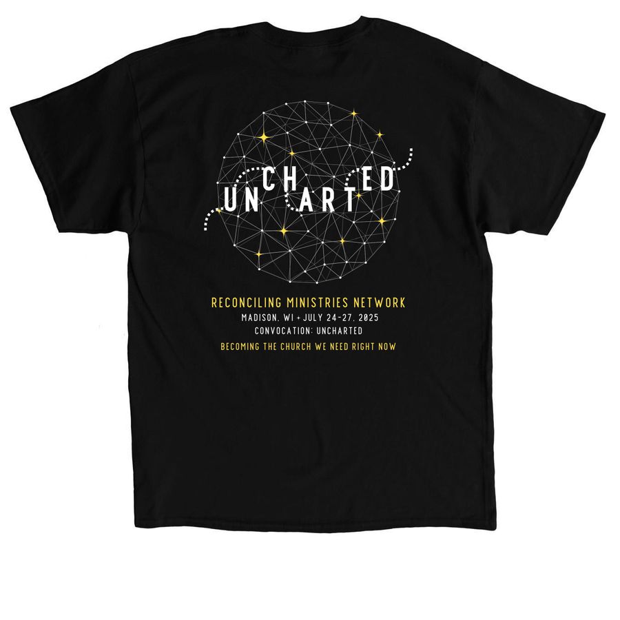 Uncharted: RMN Convocation 2025, a Black Classic Unisex Tee (back-view)